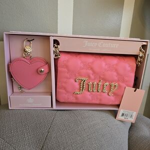 Juicy Couture Pink Quilted Bag with Heart Keychain